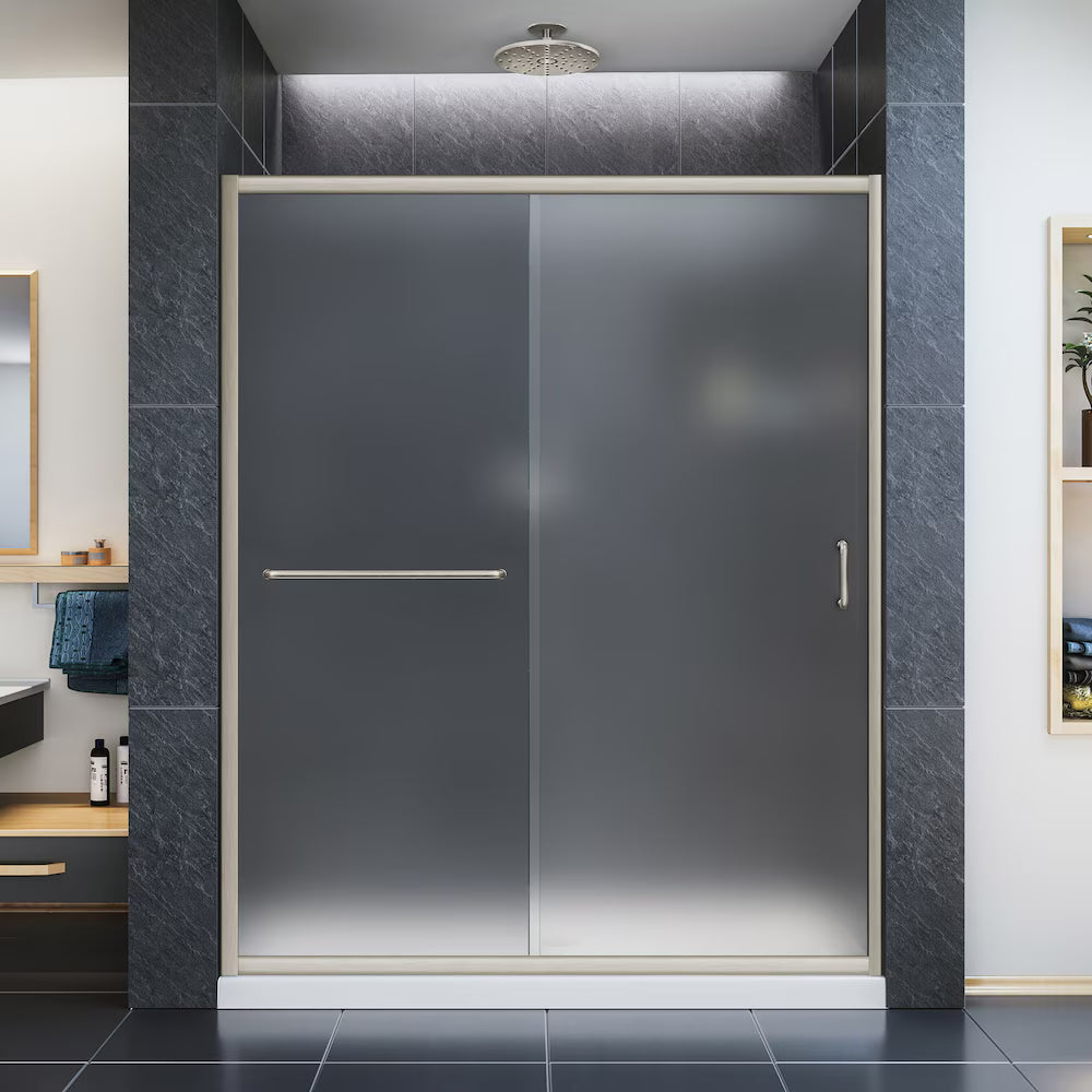 DreamLine Infinity-Z 56 to 60 in. W x 72 in. H Semi-Frameless Sliding Shower Door in Brushed Nickel with Frosted Tempered Glass