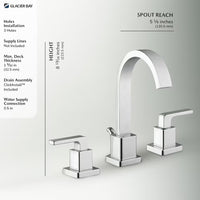 Glacier Bay Farrington 8-inch Widespread 2-Handle Mid Arc Bathroom Faucet in Chrome, ClickInstall Drain & Valve Included