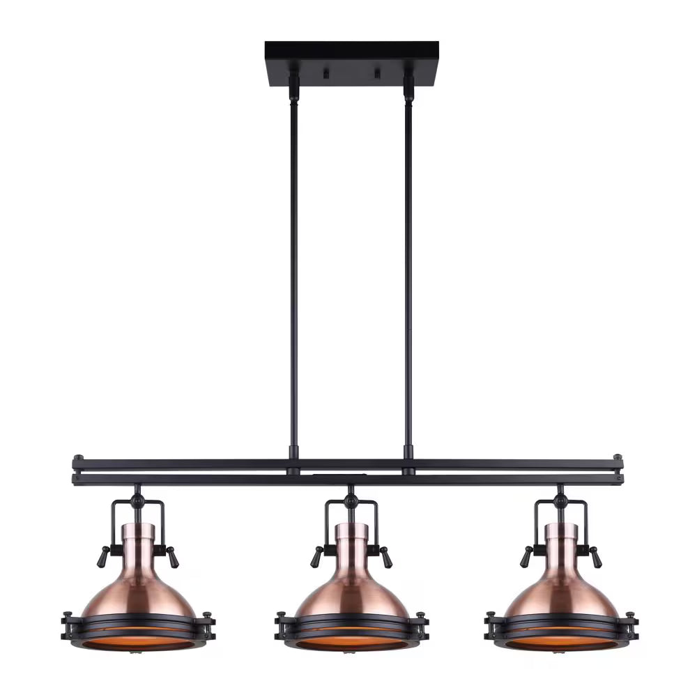 Rosa 3-Light Rod Pendant in Matte Black/Bronze with Frosted Glass Diffuser