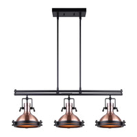 Rosa 3-Light Rod Pendant in Matte Black/Bronze with Frosted Glass Diffuser