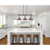 Rosa 3-Light Rod Pendant in Matte Black/Bronze with Frosted Glass Diffuser