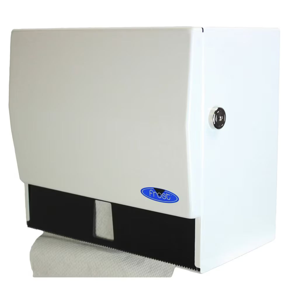 Frost Universal Roll And Single Fold Steel Paper Towel Dispenser White Finish With Lock