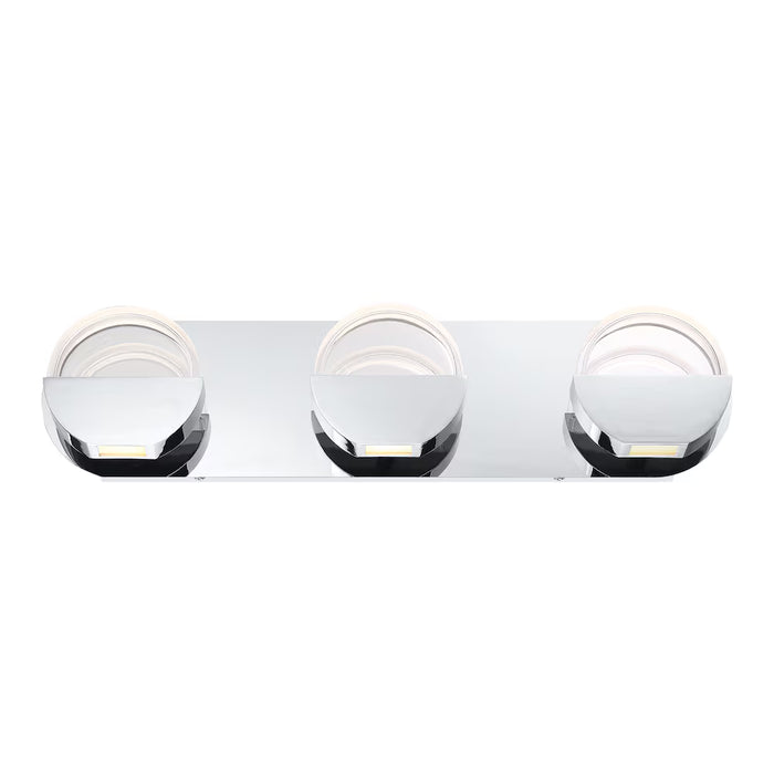 3-Light Bathroom LED Chrome Vanity Light w/ Modern Round Clear Glass Shade