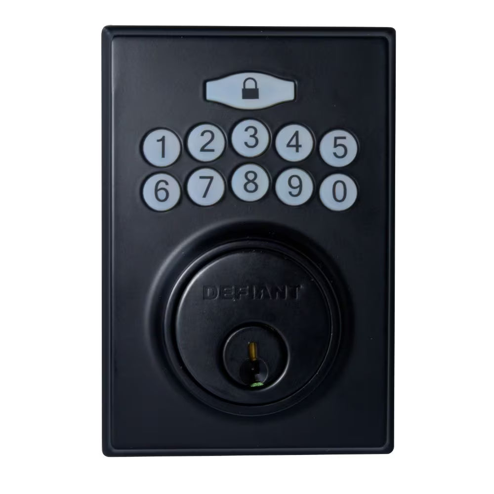 Defiant Square Matte Black Electronic Keypad Deadbolt