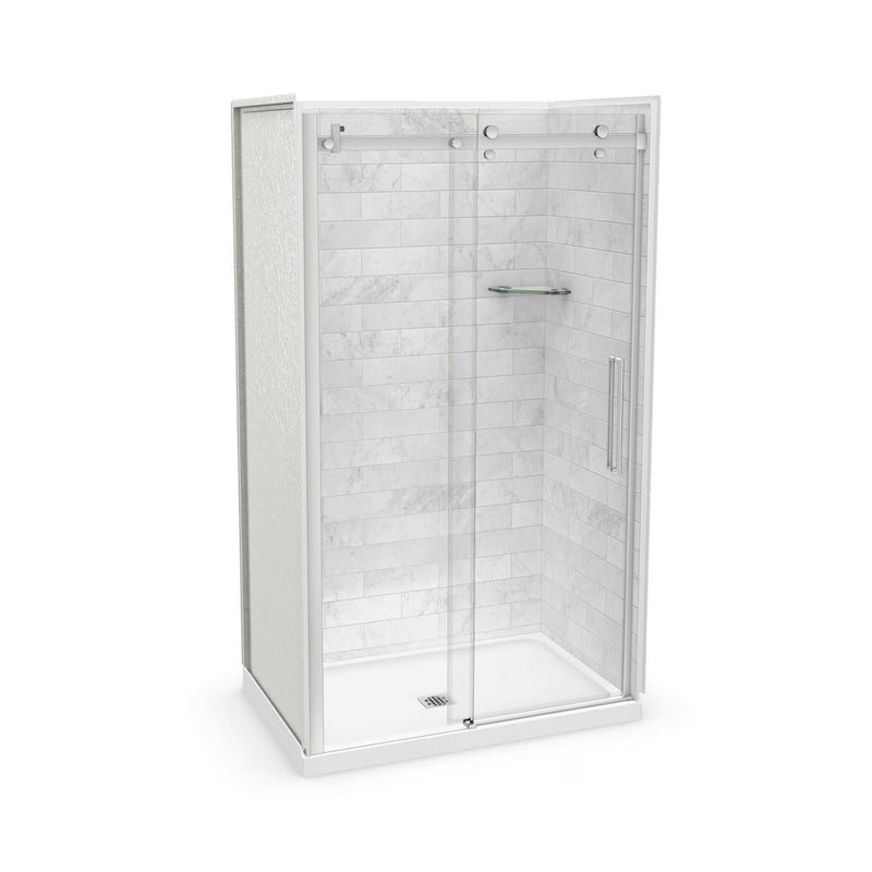 MAAX Utile 3-in-1 Shower Kit Shower Stall Enclosure with Centre Drain Base, Wall, and Glass Shower Door