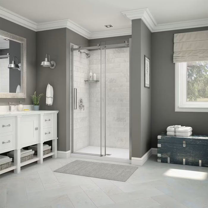MAAX Utile 3-in-1 Shower Kit Shower Stall Enclosure with Centre Drain Base, Wall, and Glass Shower Door