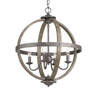 4-Light Artisan Iron Farmhouse Globe Candle-Style Chandelier with Elm Wood Accents