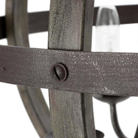 4-Light Artisan Iron Farmhouse Globe Candle-Style Chandelier with Elm Wood Accents