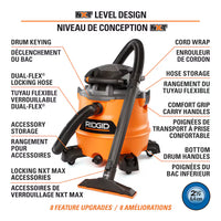 RIDGID 60L 6.5 Peak HP NXT Wet Dry Vac