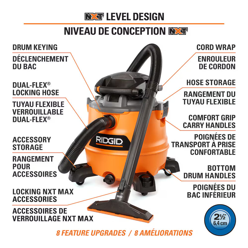 RIDGID 60L 6.5 Peak HP NXT Wet Dry Vac