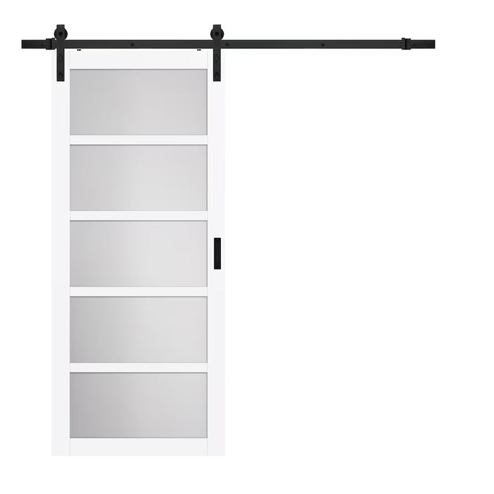TRUporte 36-inch x 84-inch White 5 Lite Frosted Glass Rustic Barn Door with Hardware Kit