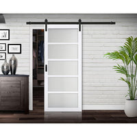 TRUporte 36-inch x 84-inch White 5 Lite Frosted Glass Rustic Barn Door with Hardware Kit
