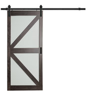 TRUporte 36-inch x 84-inch Iron Age K Lite Frosted Glass Rustic Barn Door with Hardware Kit