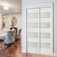 TRUporte 48-inch x 80.5-inch White 4-Lite MDF Frosted Glass Closet Sliding door