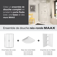 MAAX 32L x 32W x 3H-inch Neo-Round Corner Acrylic Shower Base Pan in White, Corner Drain