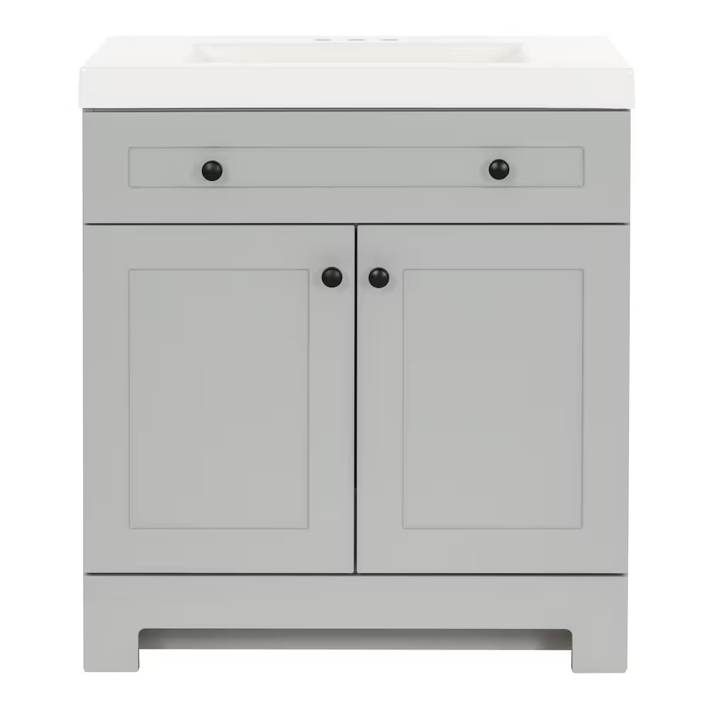 Glacier Bay Everdean 30-inch W Bathroom Vanity in Pearl Grey with Cultured Marble Sink Top