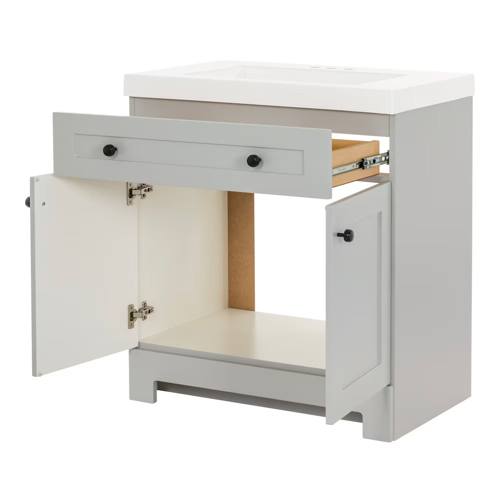 Glacier Bay Everdean 30-inch W Bathroom Vanity in Pearl Grey with Cultured Marble Sink Top