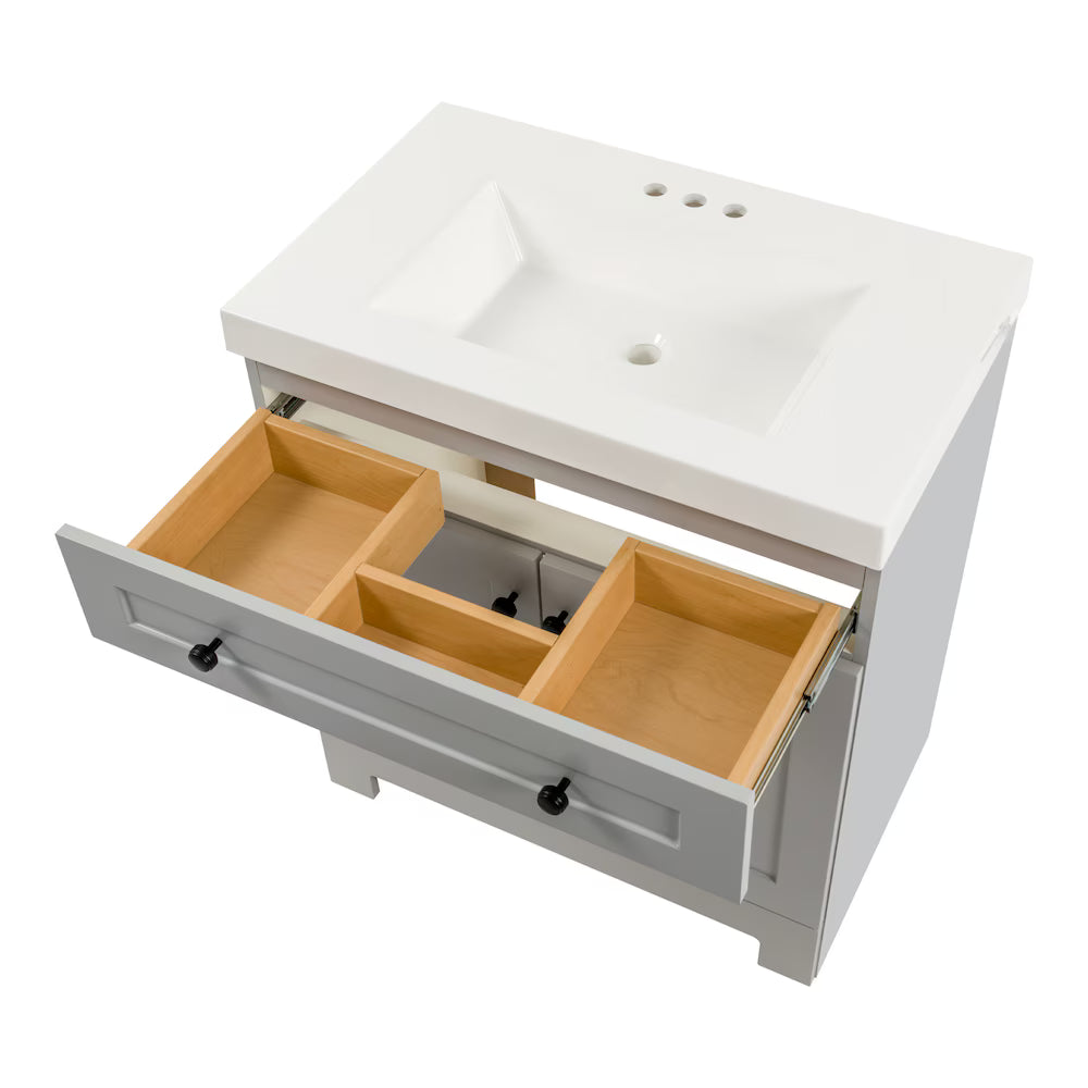 Glacier Bay Everdean 30-inch W Bathroom Vanity in Pearl Grey with Cultured Marble Sink Top