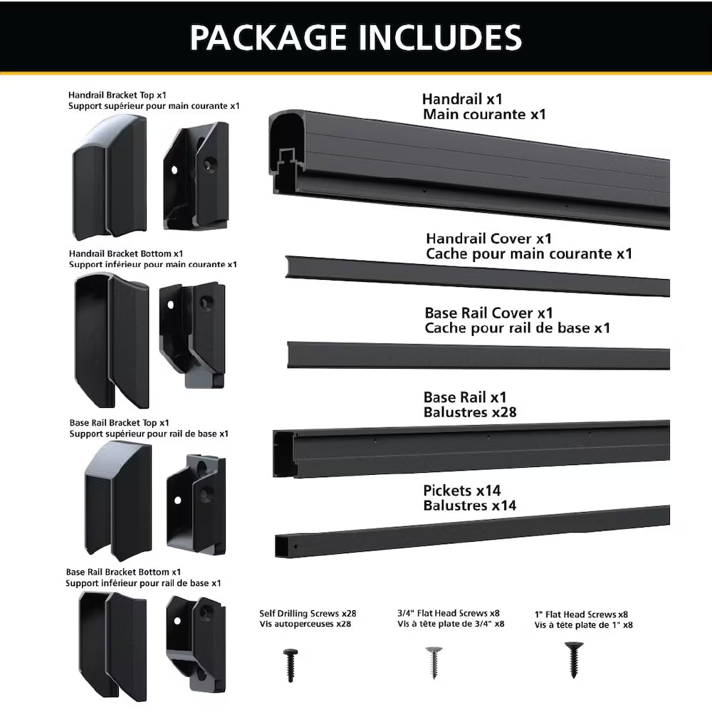Peak RailBlazers Aluminum Deck Railing - Stair Kit with Pickets Kit - 6 ft. Matte Black