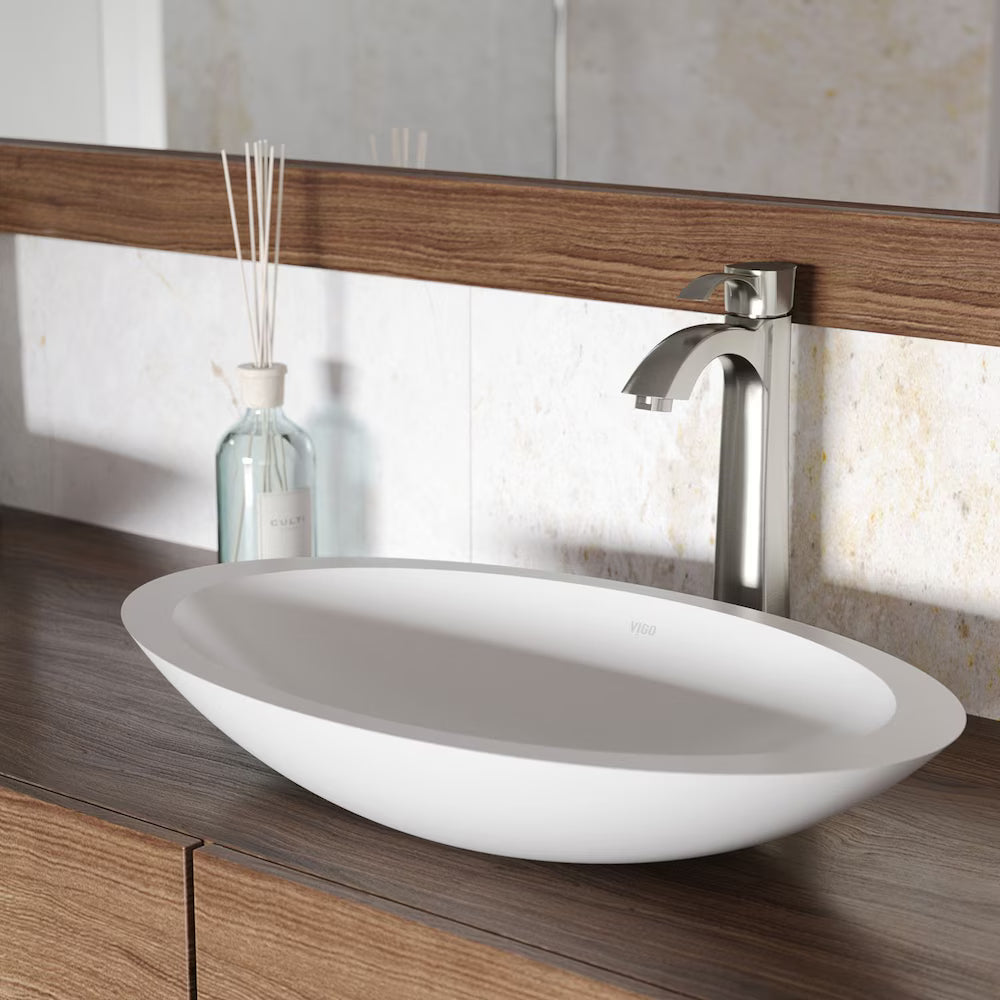 VIGO Wisteria Modern Matte Stone Oval Vessel Bathroom Sink