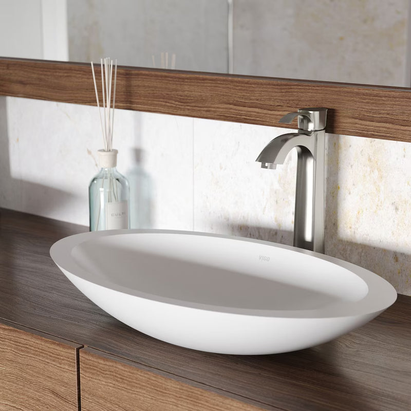 VIGO Wisteria Modern Matte Stone Oval Vessel Bathroom Sink