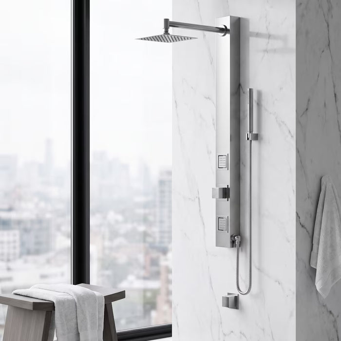 VIGO Orchid 39-Inch 2-Jet Shower Wall Panel System with Square Rainhead Handheld Wand in Stainless Steel