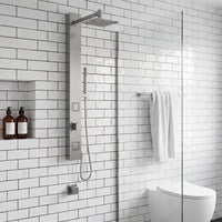 VIGO Orchid 39-Inch 2-Jet Shower Wall Panel System with Square Rainhead Handheld Wand in Stainless Steel
