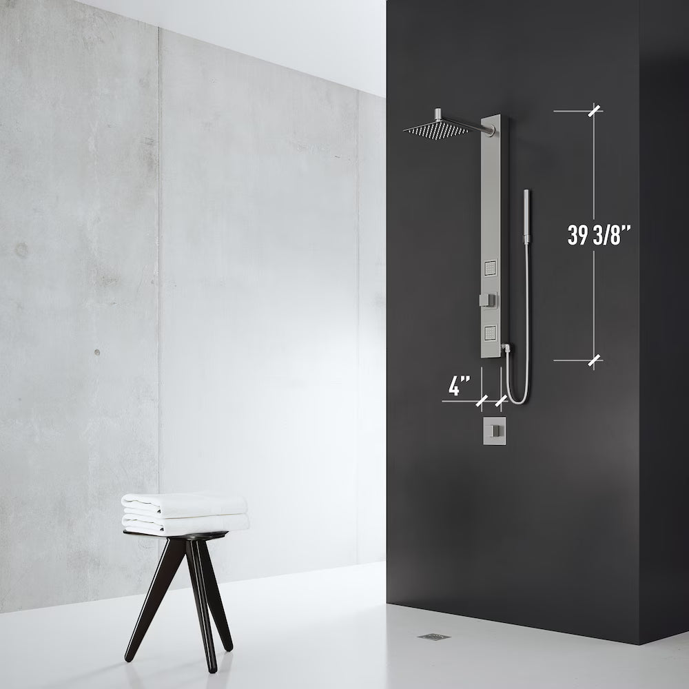 VIGO Orchid 39-Inch 2-Jet Shower Wall Panel System with Square Rainhead Handheld Wand in Stainless Steel