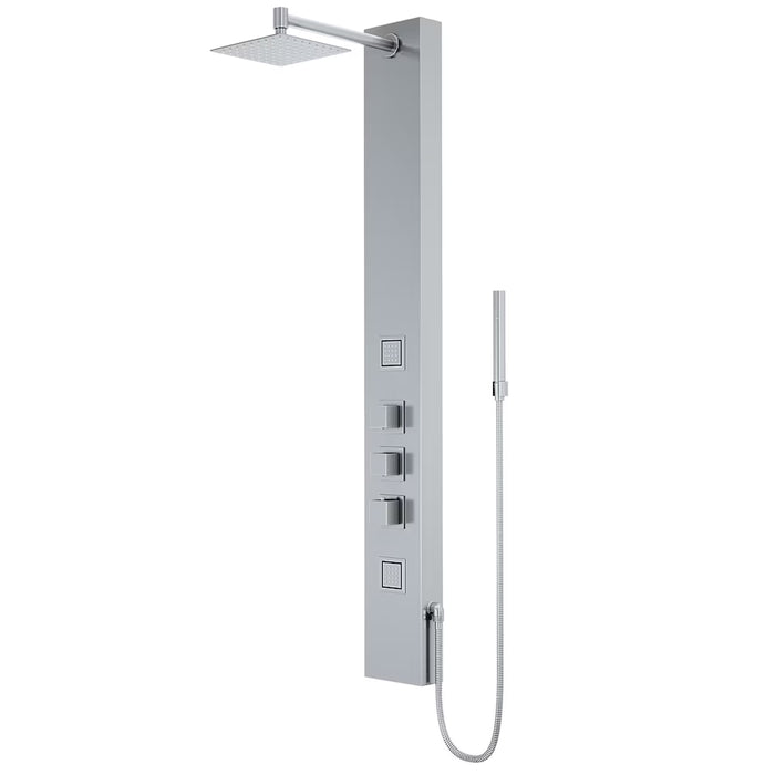 VIGO Rector 55-Inch 2-Jet Shower Wall Panel System with Square Rainhead Handheld Wand in Stainless Steel