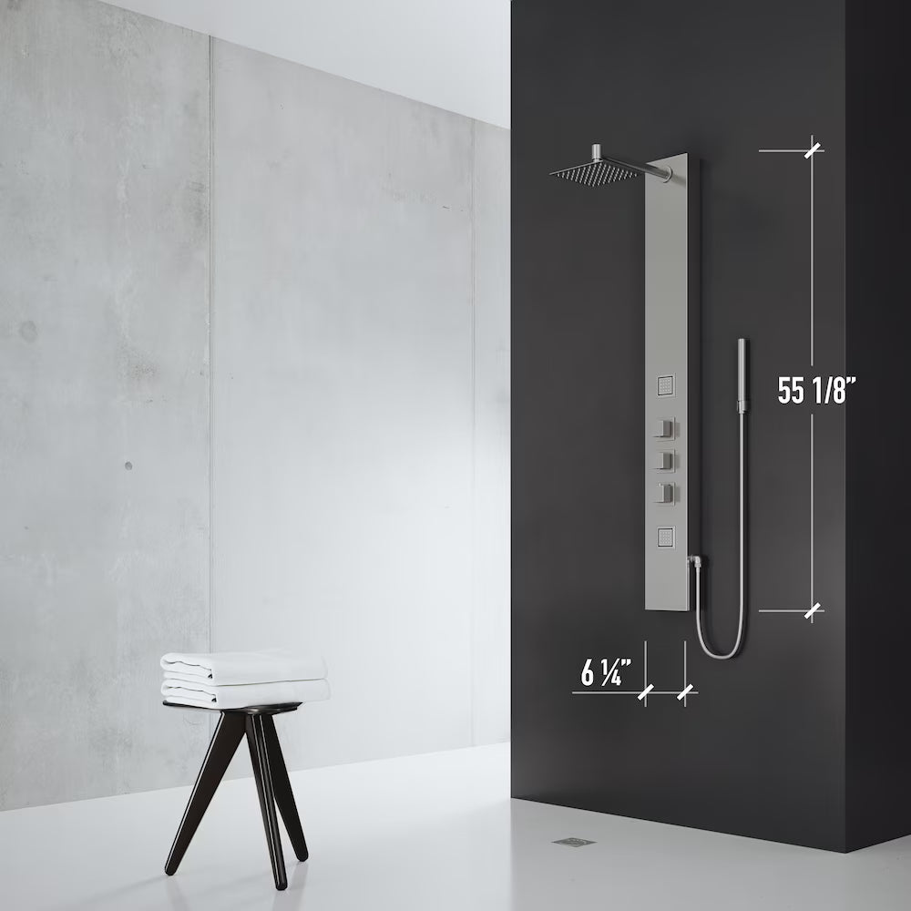 VIGO Rector 55-Inch 2-Jet Shower Wall Panel System with Square Rainhead Handheld Wand in Stainless Steel