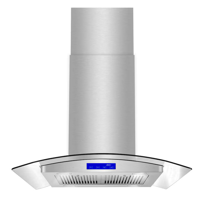 Cosmo 30 in. Lumin Collection Ducted Island Range Hood, Soft Touch Controls