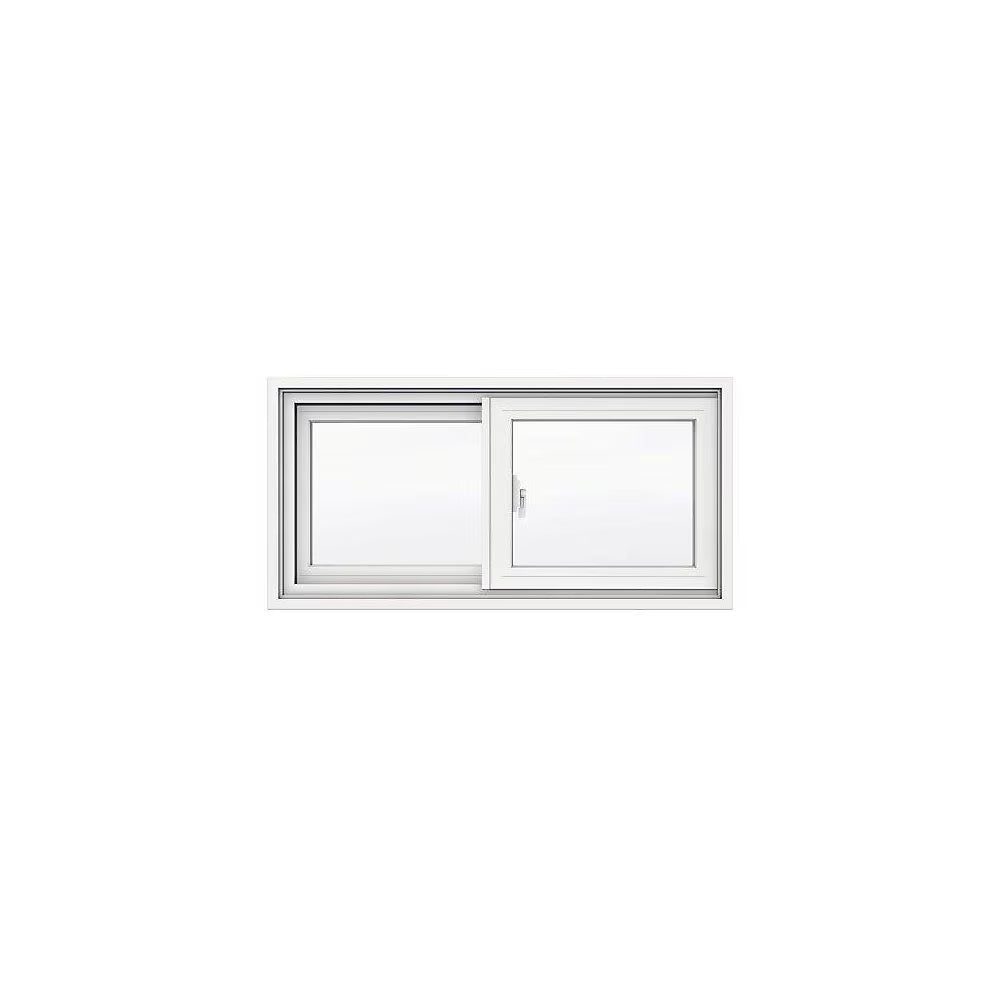JELD-WEN 36 1/8-inch x 23 3/4-inch Sliding Vinyl Window with Vinyl Clad Wood Slider, No Brick Mould, White; 4 9/16-inch Frame & Screen - Dual Pane
