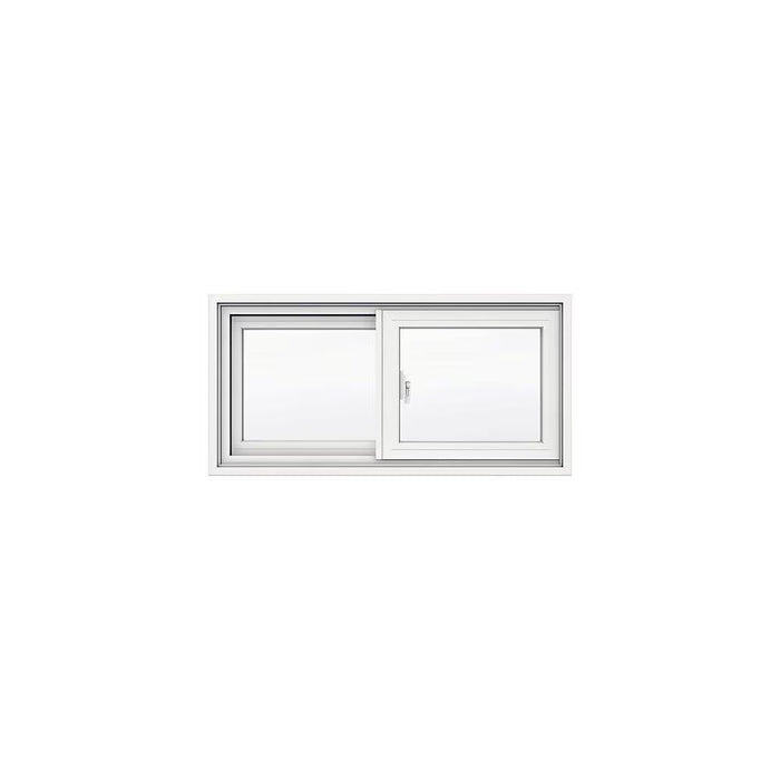 JELD-WEN 36 1/8-inch x 23 3/4-inch Sliding Vinyl Window with Vinyl Clad Wood Slider, No Brick Mould, White; 4 9/16-inch Frame & Screen - Dual Pane