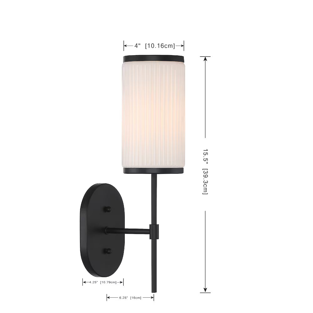 Ashbury 1-Light Wall Sconce With Reeded Milk Glass and Rich Black Finish