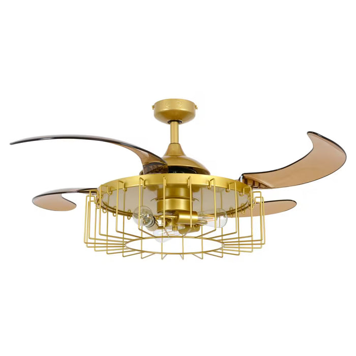 Fanaway Fanaway Sheridan 48" Retractable Blade Ceiling Fan with Light and Remote, Patented Design Technology, Stronger Thicker Blades, Gold