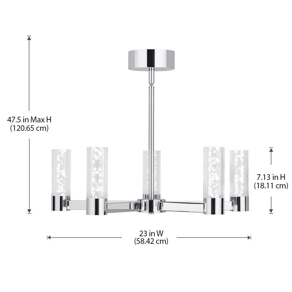 5-Light LED Dimmable Chrome Cylinder Candle-Style Chandelier Clear Acrylic Shade