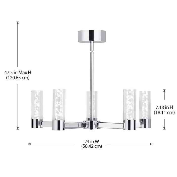 5-Light LED Dimmable Chrome Cylinder Candle-Style Chandelier Clear Acrylic Shade