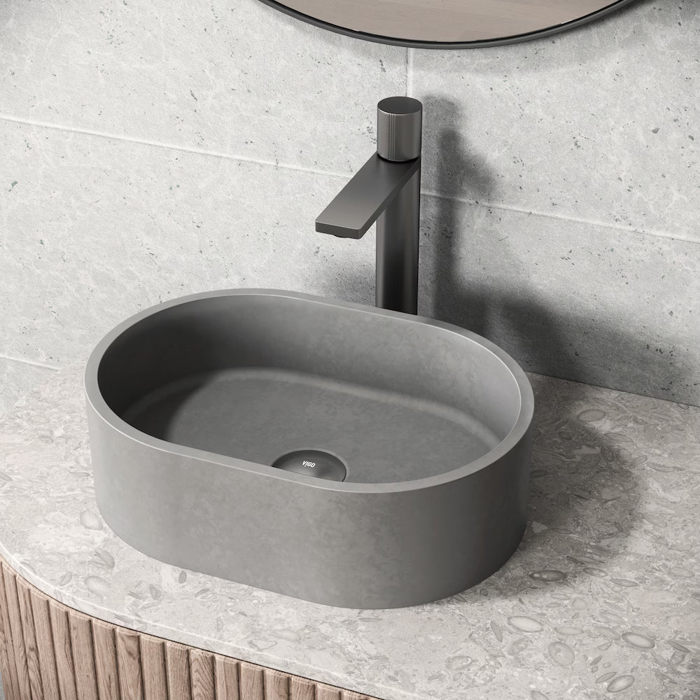 VIGO Gray Stone Oval Vessel Sink