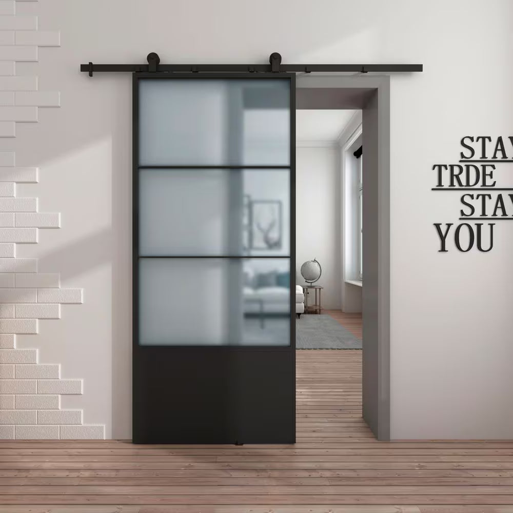 TRUporte Concorde 37-inch x 84-inch Black Barn Door Kit with Door and Rail