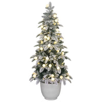 4.5 ft. LED Pre-Lit Flocked Pine Potted Tree