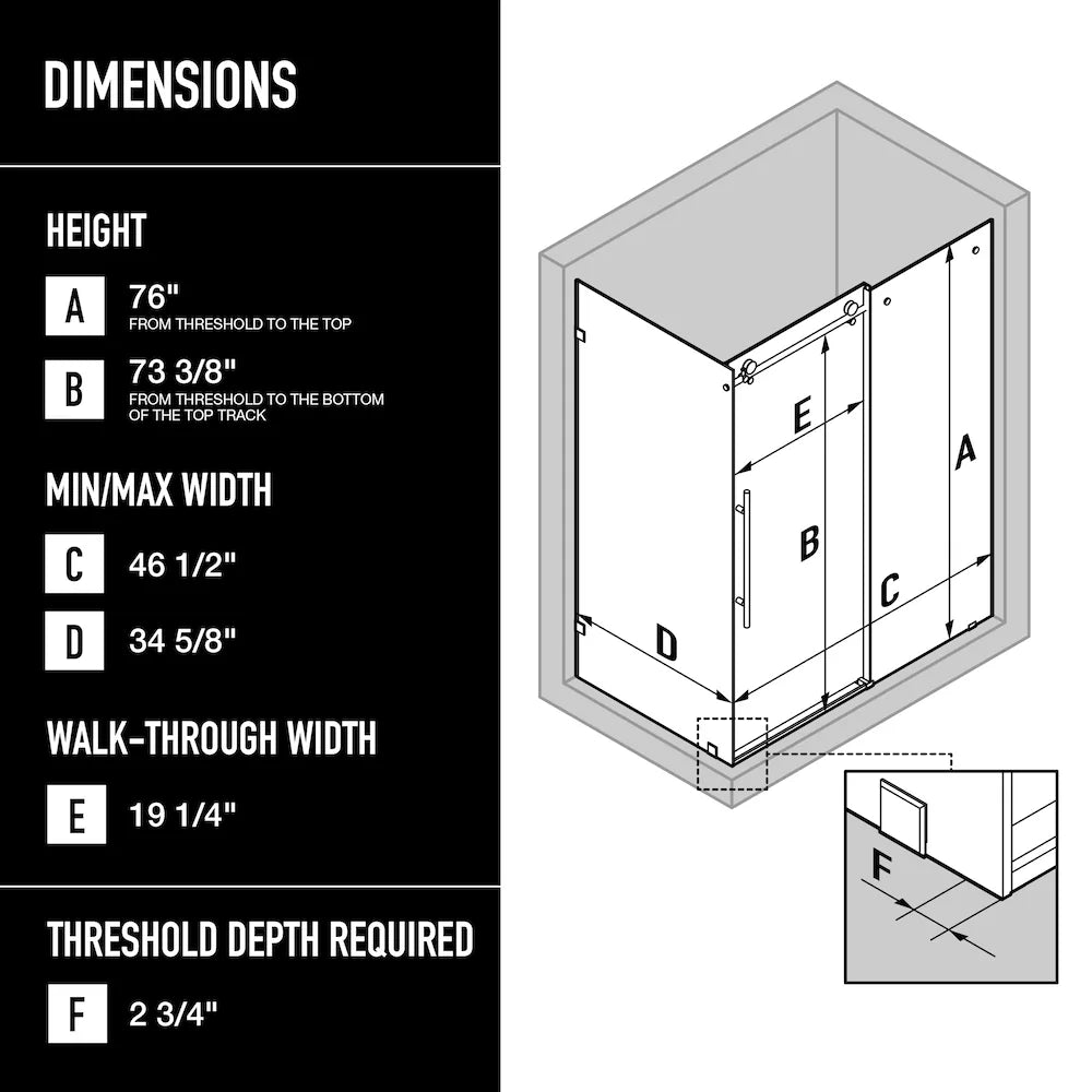 VIGO Elan E-Class 35L x 46W x 76H in. Frameless Sliding Corner Shower Kit in Chrome with Clear Glass
