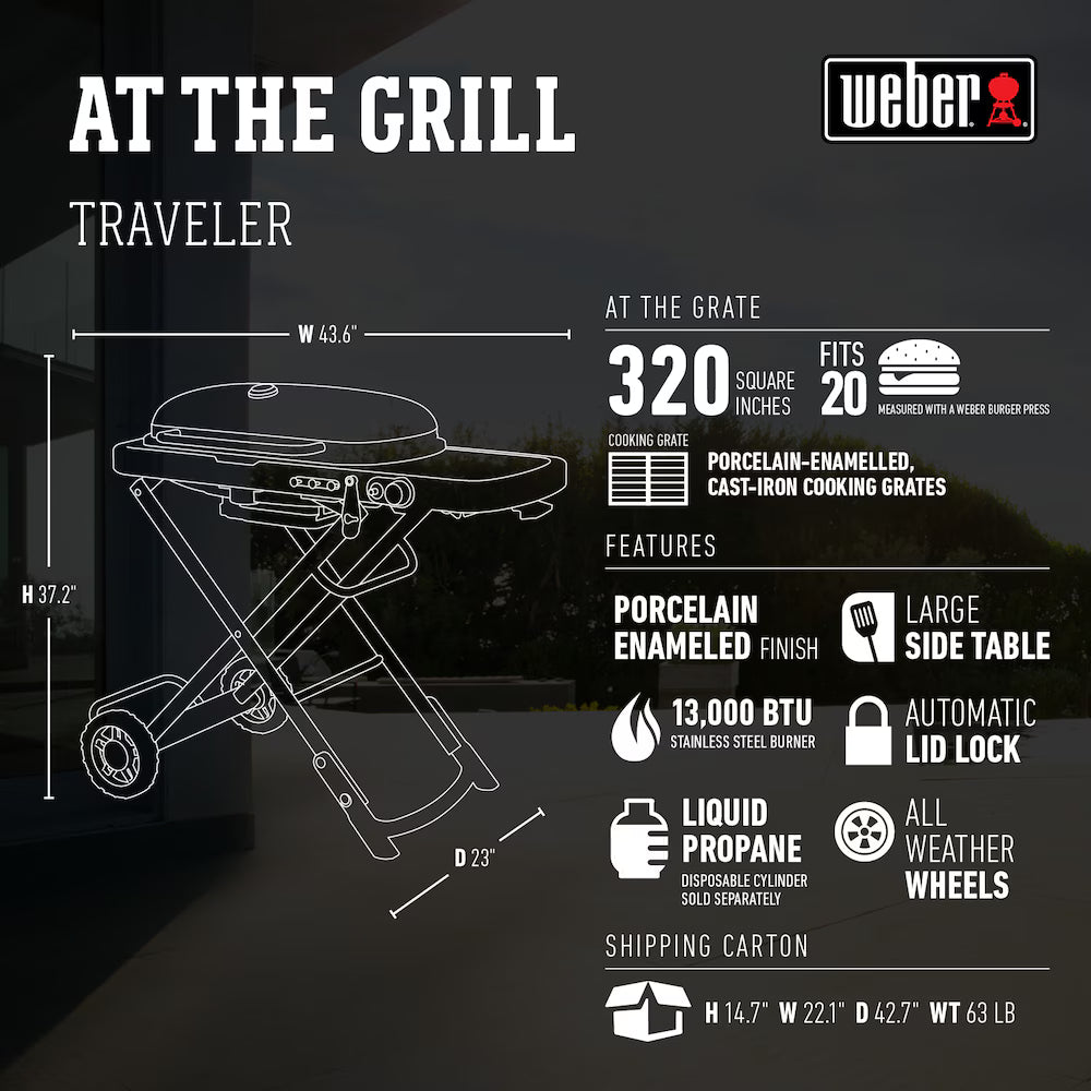 Weber Traveler 1-Burner Portable Gas BBQ, Black