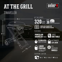 Weber Traveler 1-Burner Portable Gas BBQ, Black