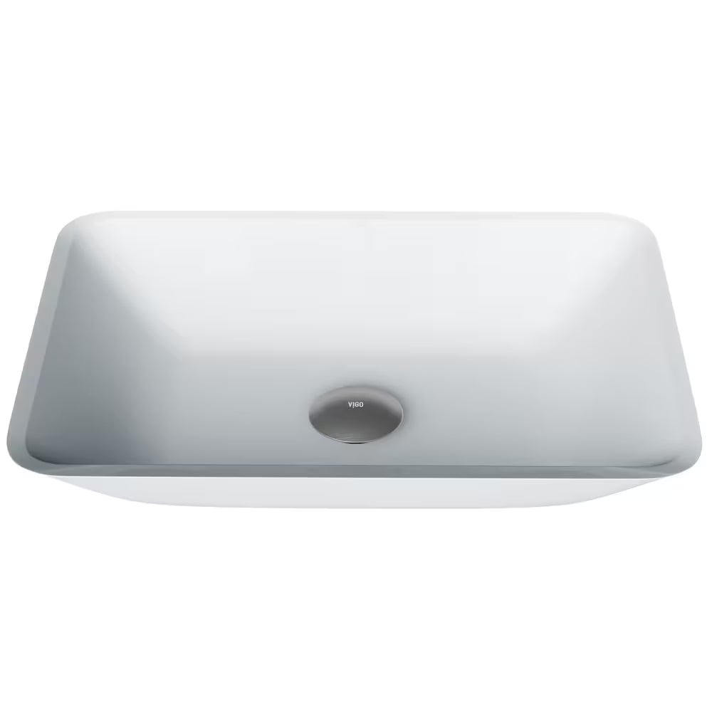 VIGO Sottile Modern Glass Rectangular Vessel Bathroom Sink in White