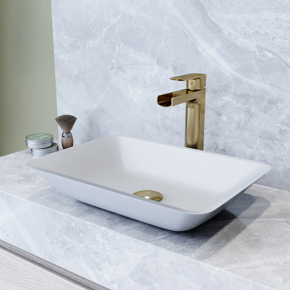 VIGO Sottile Modern Glass Rectangular Vessel Bathroom Sink in White