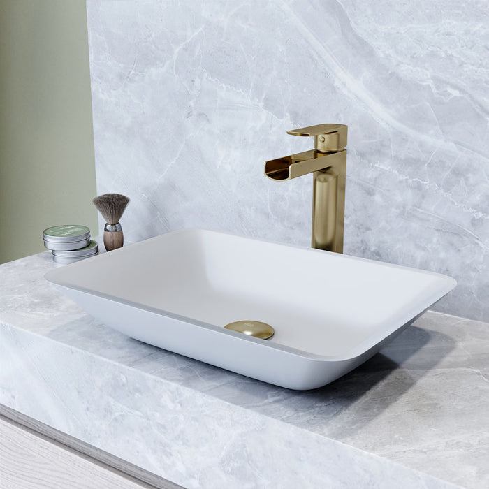 VIGO Sottile Modern Glass Rectangular Vessel Bathroom Sink in White