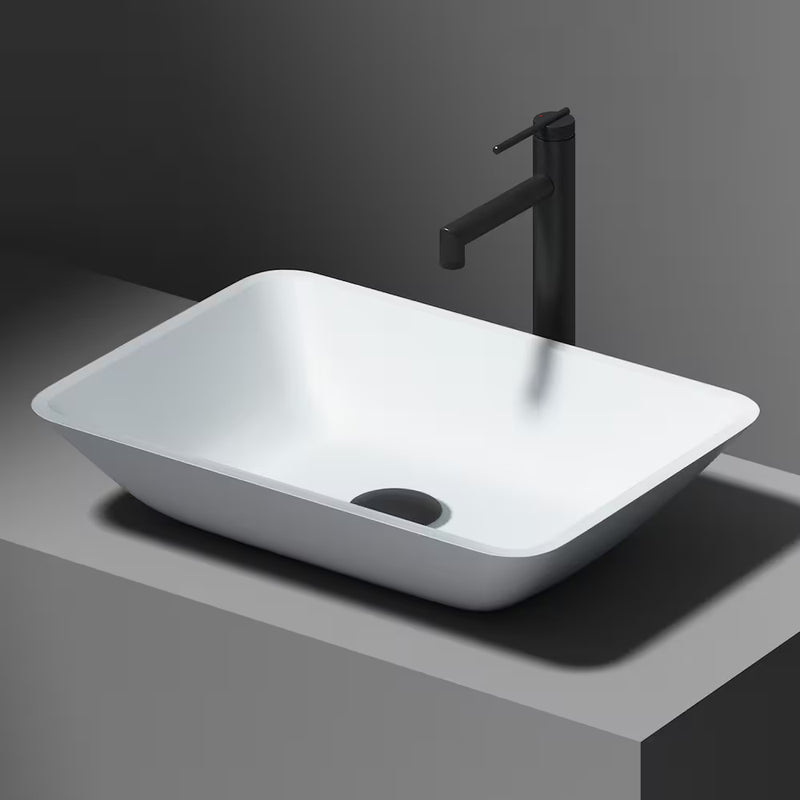 VIGO Sottile Modern Glass Rectangular Vessel Bathroom Sink in White
