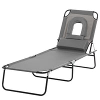 Adjustable Garden Chaise Lounger Beach Recliner Bed Foldable Reading Hole Grey