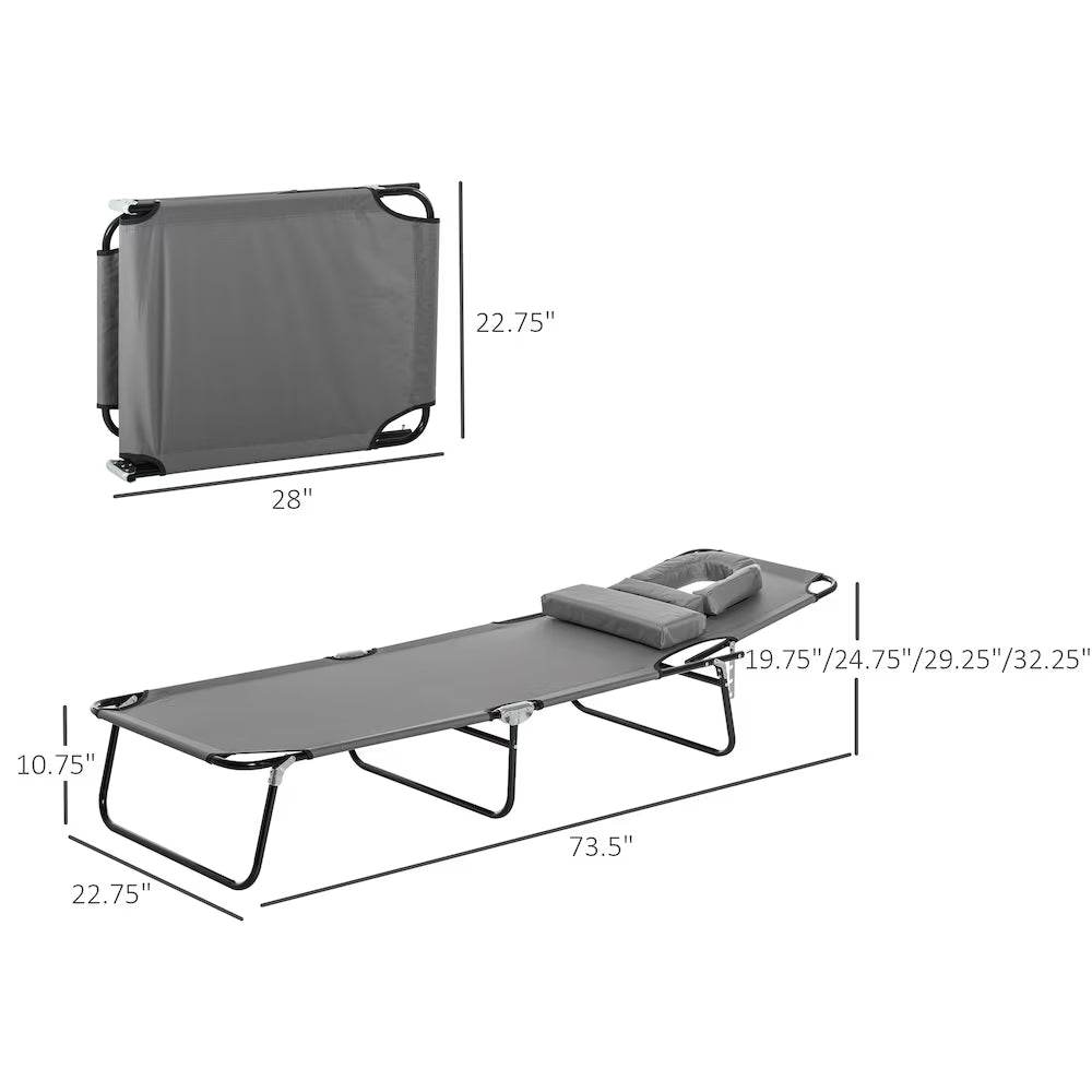 Adjustable Garden Chaise Lounger Beach Recliner Bed Foldable Reading Hole Grey