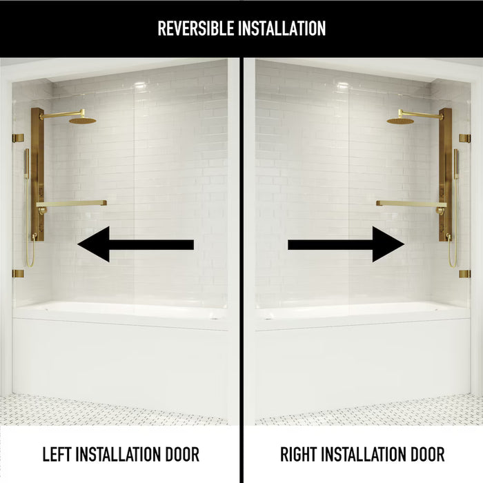 VIGO Rialto 34 in. W x 58 in. H Frameless Hinged Bathtub Door in Matte Brushed Gold